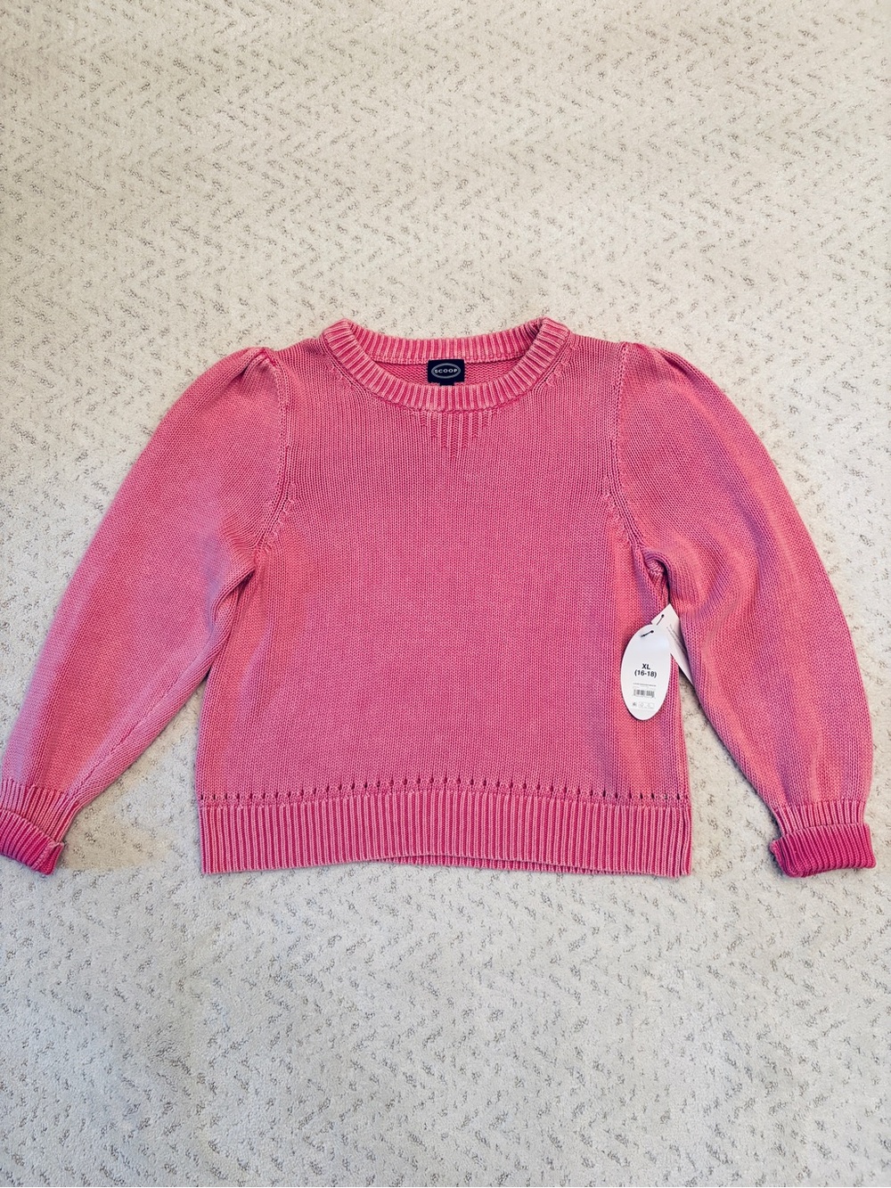 Scoop NEW Crewneck Puff Shoulder Cotton Sweater Size XL Dusty Pink Ribbed Gift